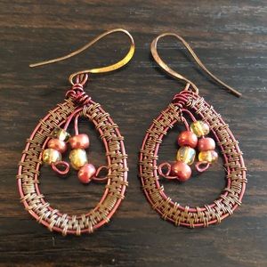 Dangling Wire and Bead Earrings